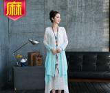 2016春夏長袖手繪棉麻連衣裙女原創文藝復古顯瘦亞麻兩件套裝長裙