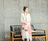 春夏寬松印花長裙套裝女韓版復古文藝長袖棉麻連衣裙兩件套仙女裙