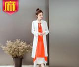 2016春款長袖棉麻連衣裙女原創大碼修身兩件套亞麻長裙