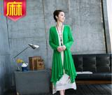 長袖棉麻連衣裙春裝新款女裝2016長裙大碼套裝裙文藝小清新兩件套