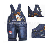 童裝批發(fā) 春秋新款嬰幼兒服裝 童褲 卡通小狗牛仔背帶褲 1-3歲