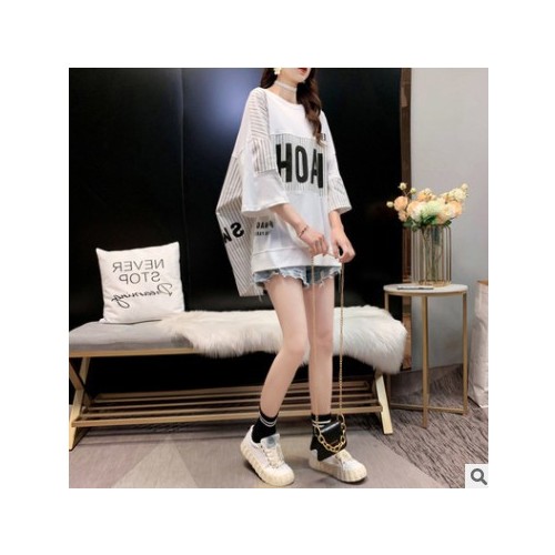 一件代發(fā)重工設(shè)計(jì)感短袖t恤女夏季女裝大碼拼接風(fēng)寬松顯瘦ins上衣