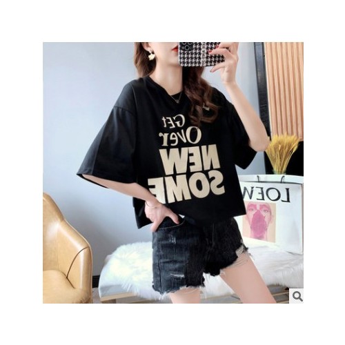 一件代發(fā)短款寬松顯瘦ins潮短袖女t恤夏季新款大碼女裝百搭體恤衫