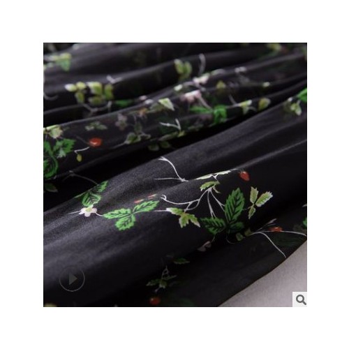 春夏新款精品女裝松緊腰桑蠶絲印花真絲半身裙大擺真絲百褶裙長(zhǎng)裙