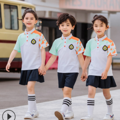 幼兒園園服夏裝短褲體恤運動拼色套裝小學生校服六一兒童畢業服