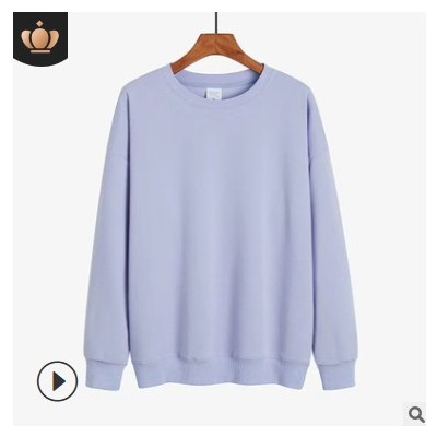 300g圓領(lǐng)衛(wèi)衣男服港風(fēng)潮牌女裝oversize純色長袖打底衫班服情侶裝