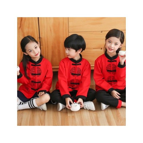 2021秋季新款小學生校服幼兒園園服兒童套裝中國風年服紅色套裝