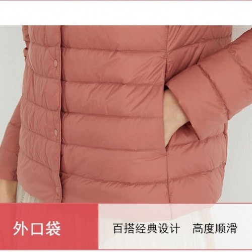 平湖馳新女式新款90絨純色女裝圓領(lǐng)V領(lǐng)簡約長袖羽絨服外套