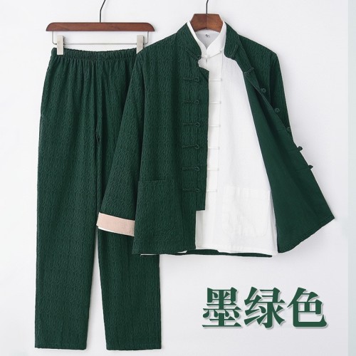 春秋新款男唐裝中老年潮牌復(fù)古中國風(fēng)青年中式男裝棉麻套裝三件套