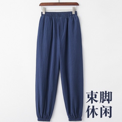 中國風(fēng)唐裝棉麻褲子收口男褲薄款男士休閑褲寬松長褲夏季束腳褲