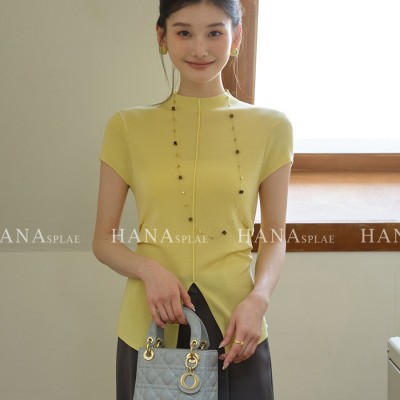 HANNA 含那萊賽爾女T恤設計感夏季新款精致簡約圓領短袖上衣17677