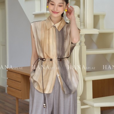 HANNA 含那微光流轉(zhuǎn)暈染無袖襯衫女夏新款人絲垂墜質(zhì)感上衣H17720