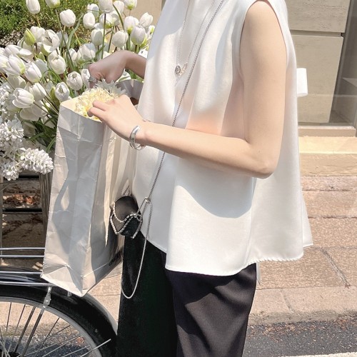 初打十三行2025夏新款韓系光感織帶百搭一字領(lǐng)A擺背心上衣BXA075