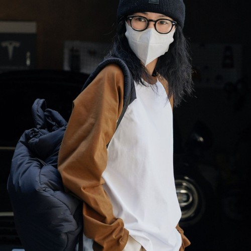 春季新款韓國ins戶外休閑撞色插肩長袖T恤寬松圓領拼接舒 適上衣女