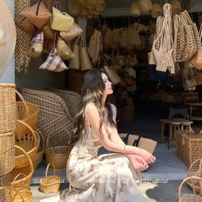 復古新中式公主吊帶長裙2025新收腰蝴蝶印花長款連衣裙法式仙女裙
