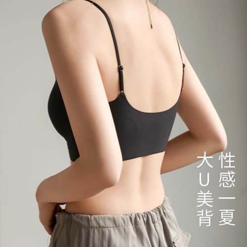 抹胸內搭防走光吊帶背心女夏季帶胸墊黑色冰絲無痕裹胸美背內衣