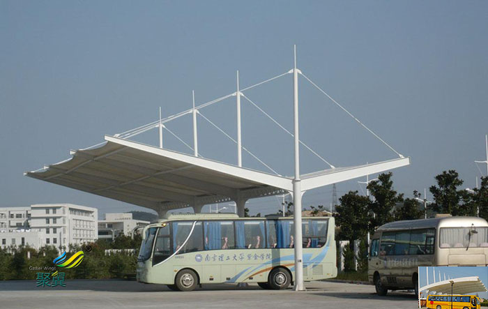 莆田鋼膜結構大巴車(chē)露天停車(chē)棚基礎設計效果圖