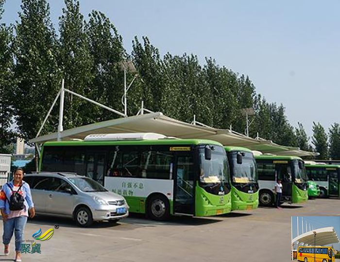 杭州膜結構大巴汽車(chē)停車(chē)棚圖片廠(chǎng)家工程