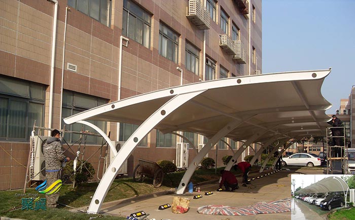 寧波汽車(chē)停車(chē)棚景觀(guān)棚張拉膜結構公司設計設施工程